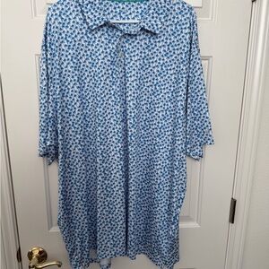 Casual Blue Patterned Button-Down Shirt